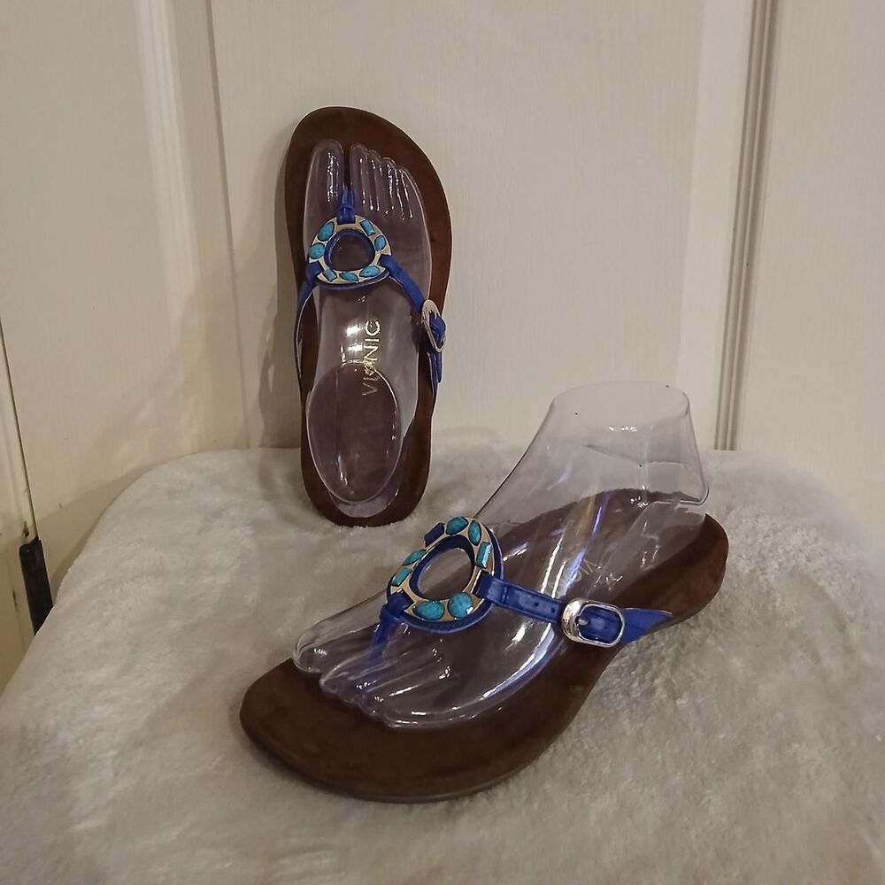 Vionic Ricci Leather Disc Jeweled Thong Sandals Buckle Flip Flop 7 Orthopedic